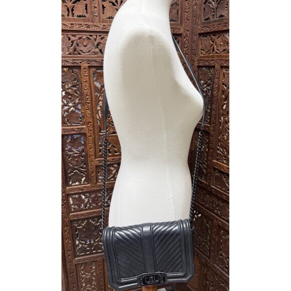 Rebecca Minkoff Chevron Quilted Small Love Crossbody Bag Black Leather - Picture 2 of 7